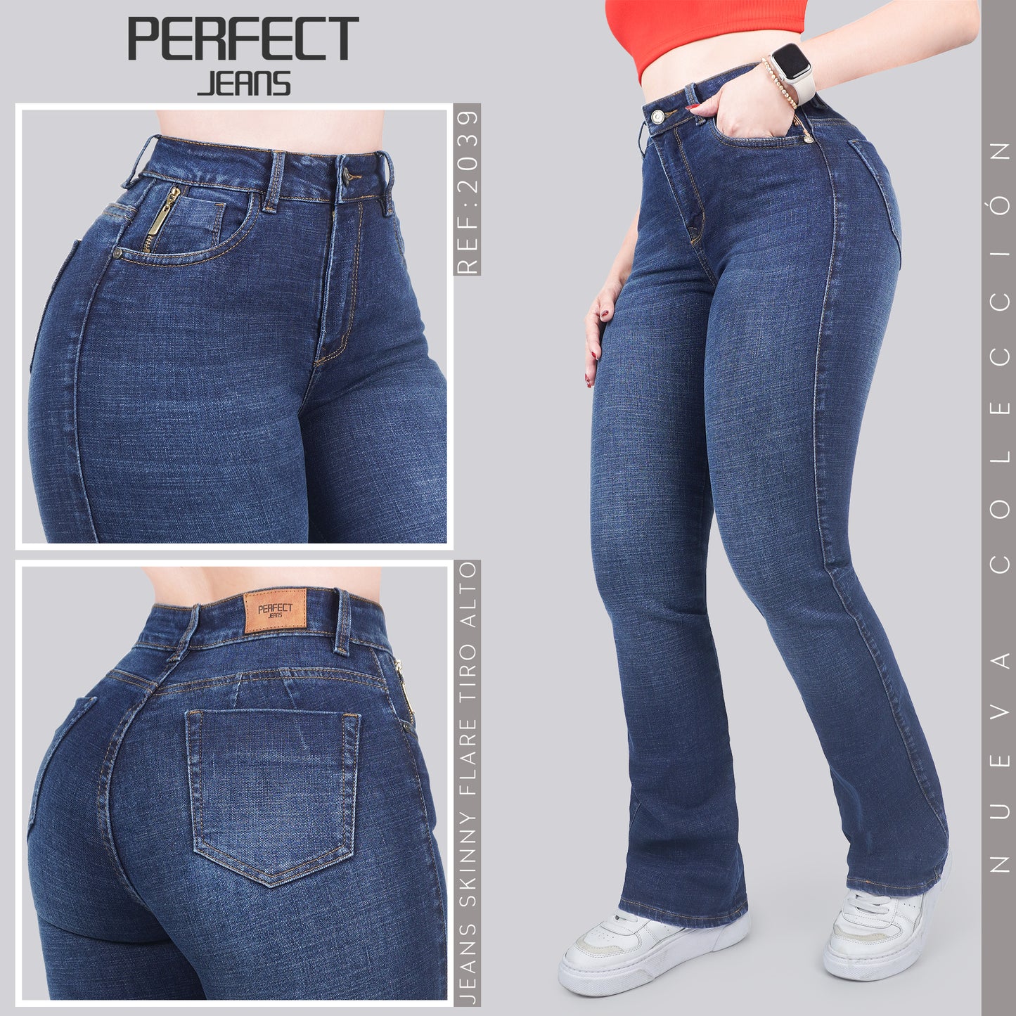 Jeans Skinny Flare Tiro Alto 2039