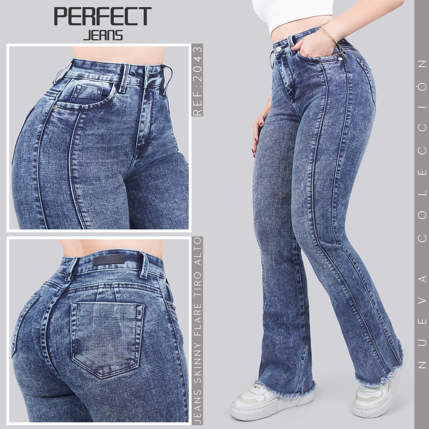 Jeans Skinny Flare Tiro Alto 2043