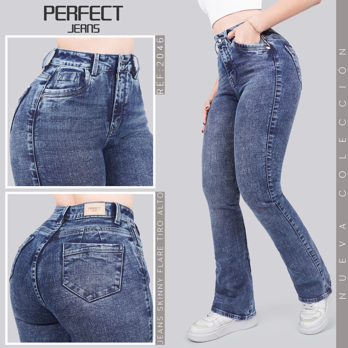 Jeans Skinny Flare Tiro Alto 2046