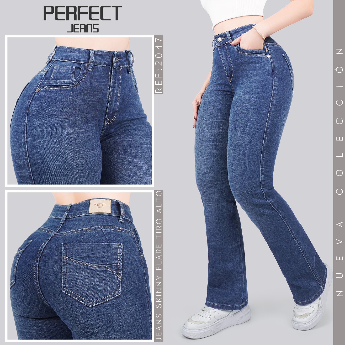 Jeans Skinny Flare Tiro Alto 2047