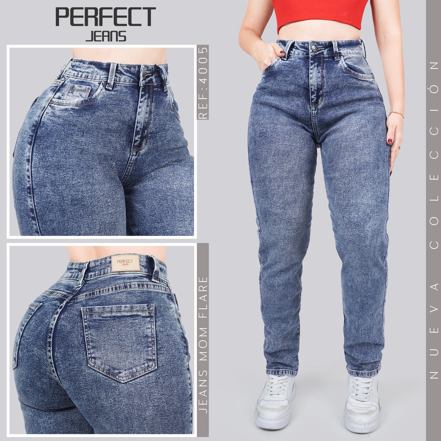 Jeans Mom Fit Tiro Alto 4005