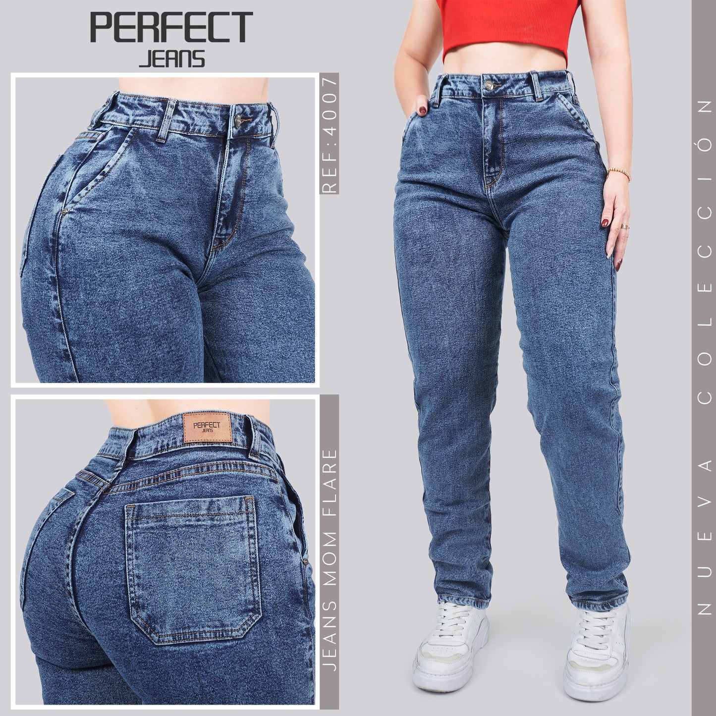 Jeans Mom Fit Tiro Alto 4007