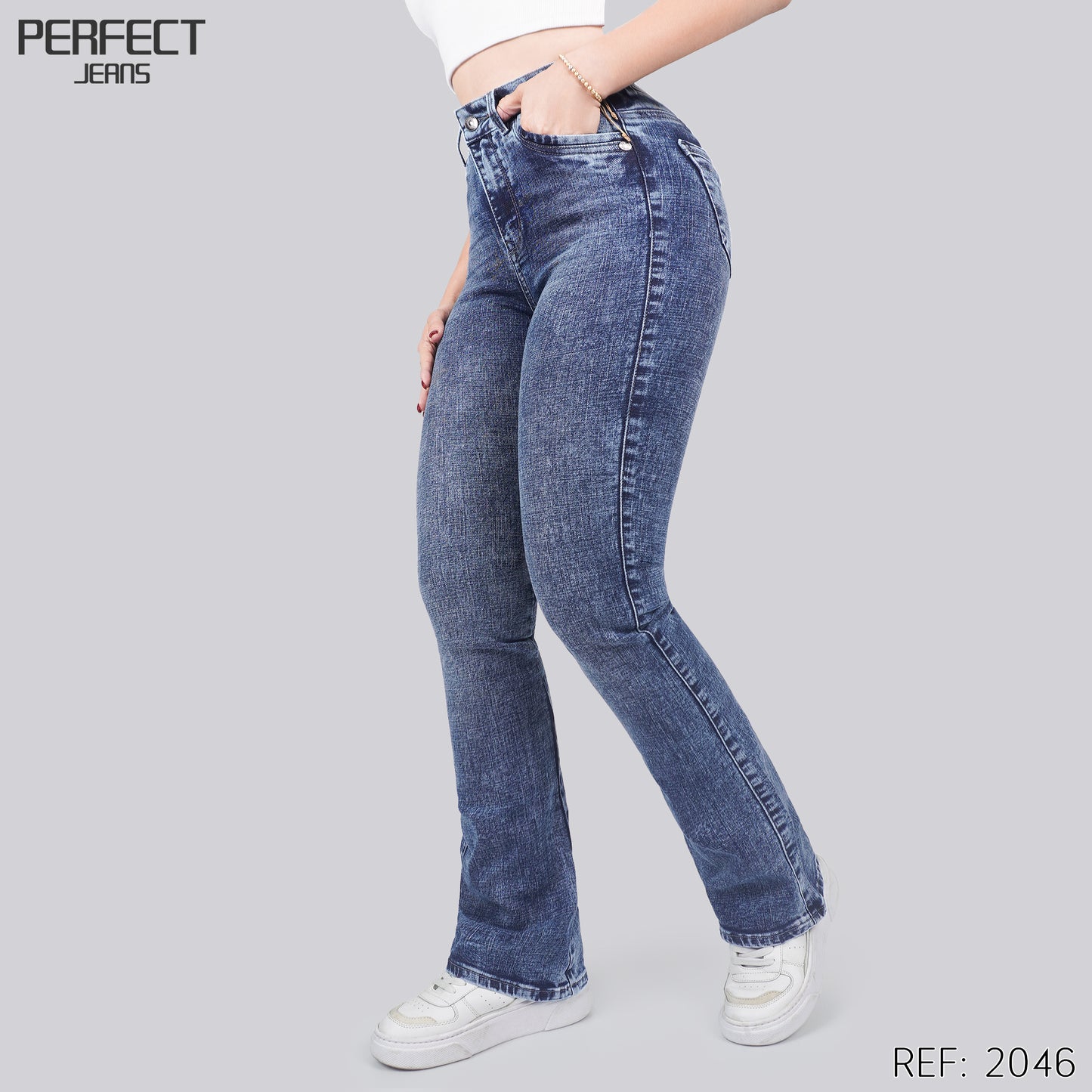 Jeans Skinny Flare Tiro Alto 2046