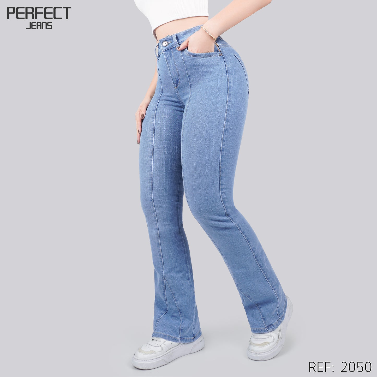 Jeans Skinny Flare Tiro Alto 2050