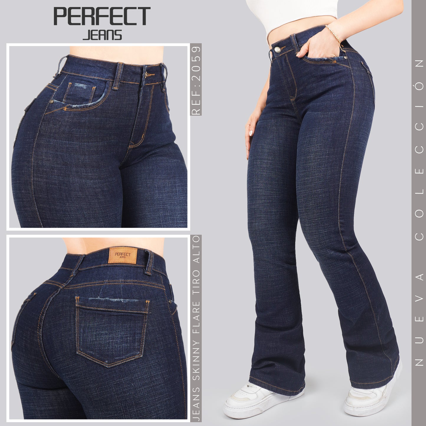 Jeans Skinny Flare Tiro Alto 2059
