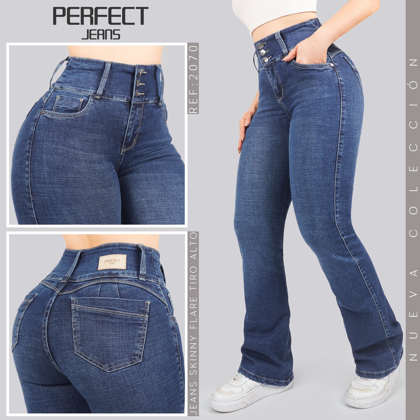 Jeans Skinny Flare Tiro Alto 2070