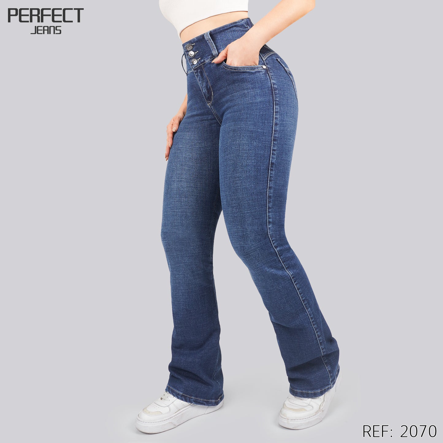 Jeans Skinny Flare Tiro Alto 2070