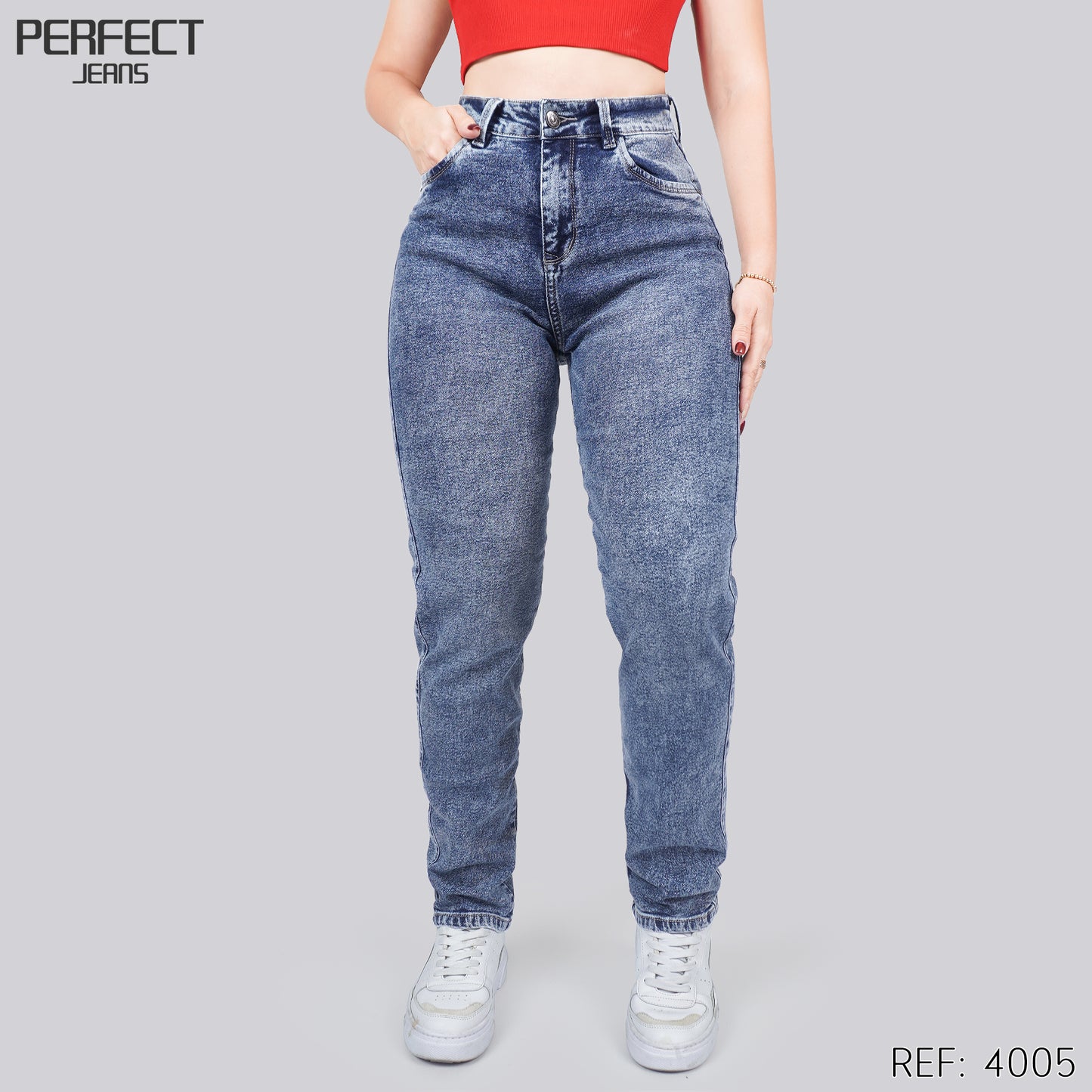 Jeans Mom Fit Tiro Alto 4005
