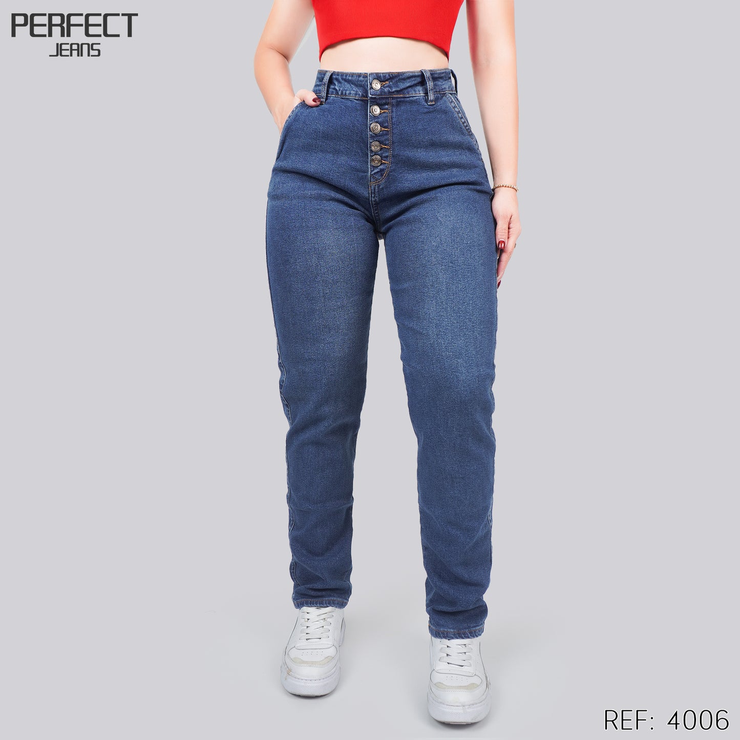 Jeans Mom Fit Tiro Alto 4006