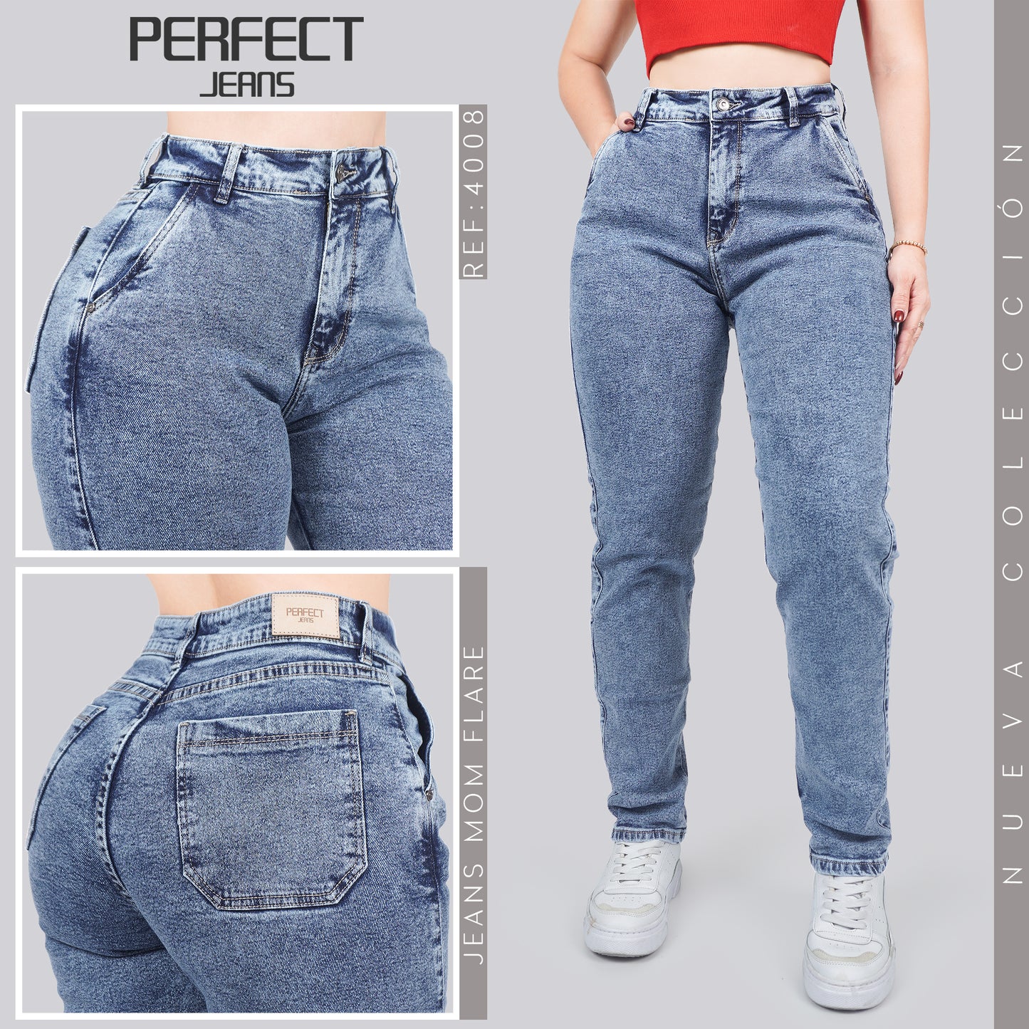 Jeans Mom Fit Tiro Alto 4008