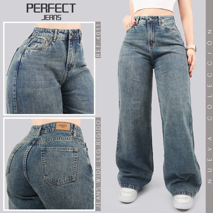 Jeans Wide Leg Rígido Tiro Alto 4011