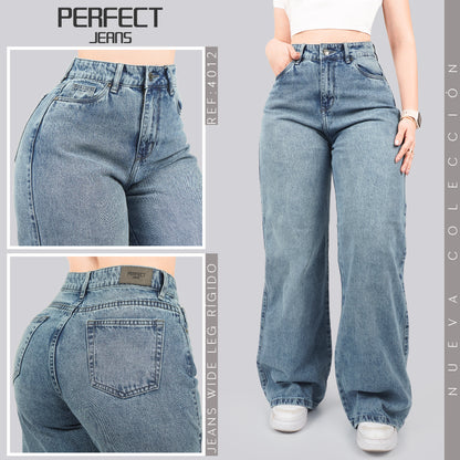 Jeans Wide Leg Rígido Tiro Alto 4012